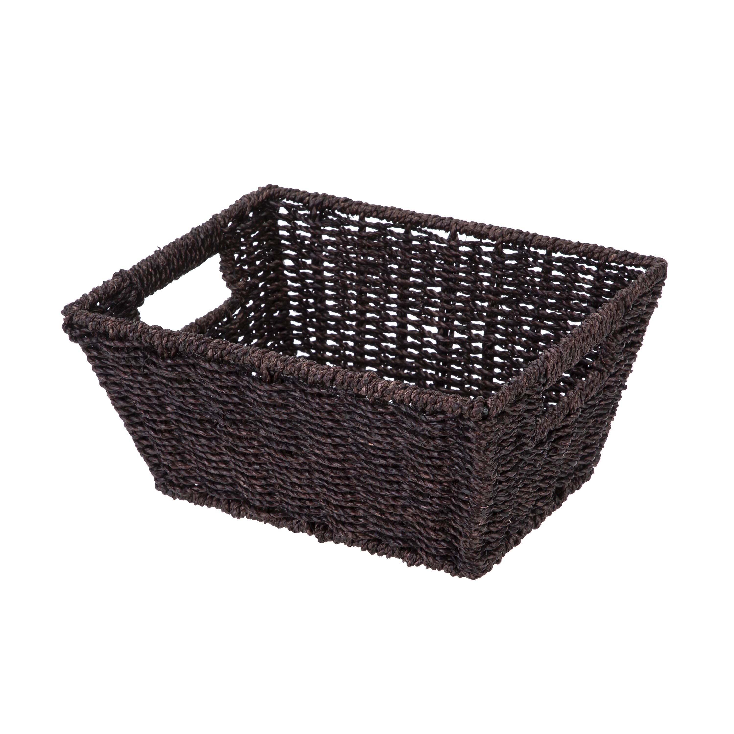 (6 Pack)  Espresso Handwoven Seagrass Basket, Rectangle