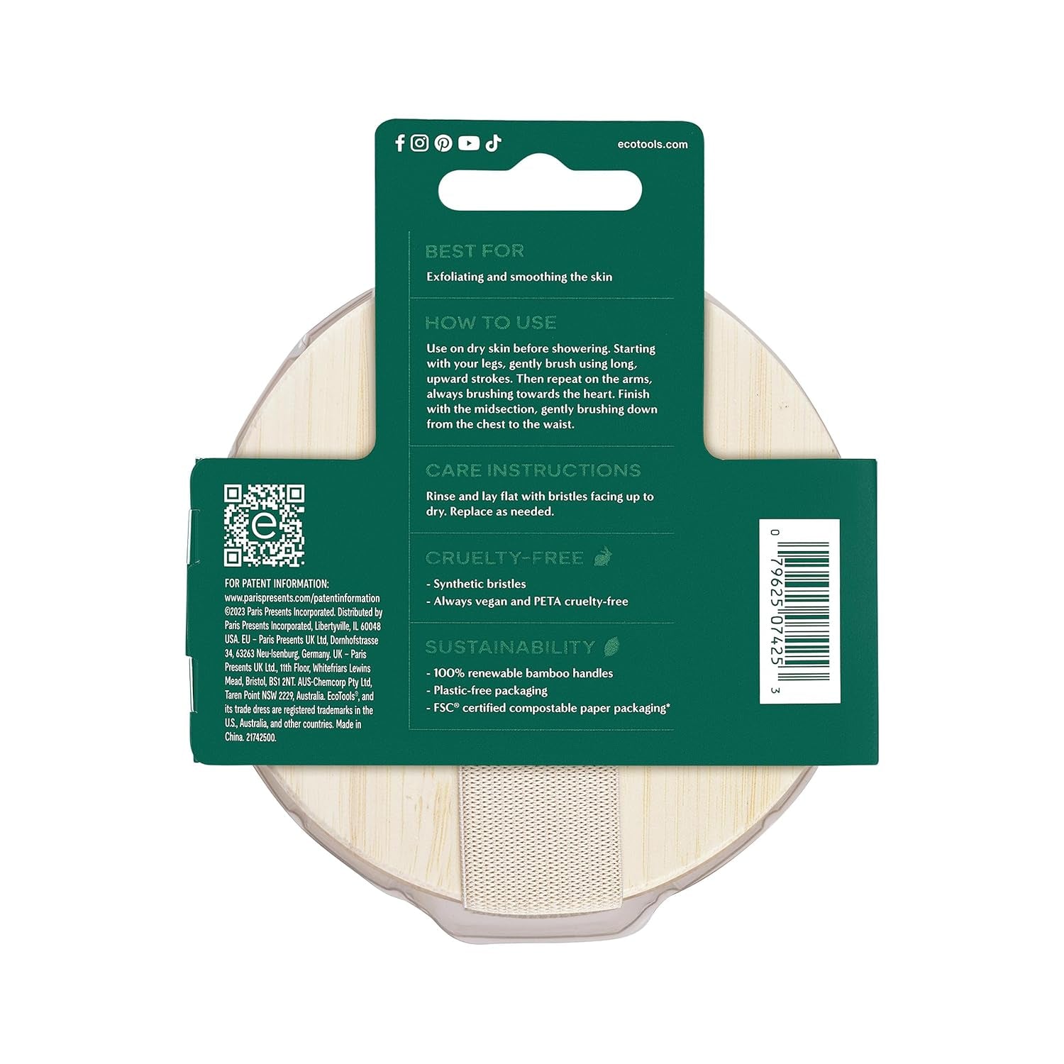 Dry Body Brush, Cruelty-Free Bristles Exfoliate & Smooth Skin, Dry Brushing Removes Flaky Skin, May Help Improve Circulation & Tone, Eco-Friendly Skincare Tool, Vegan & Cruelty-Free, 1 Count