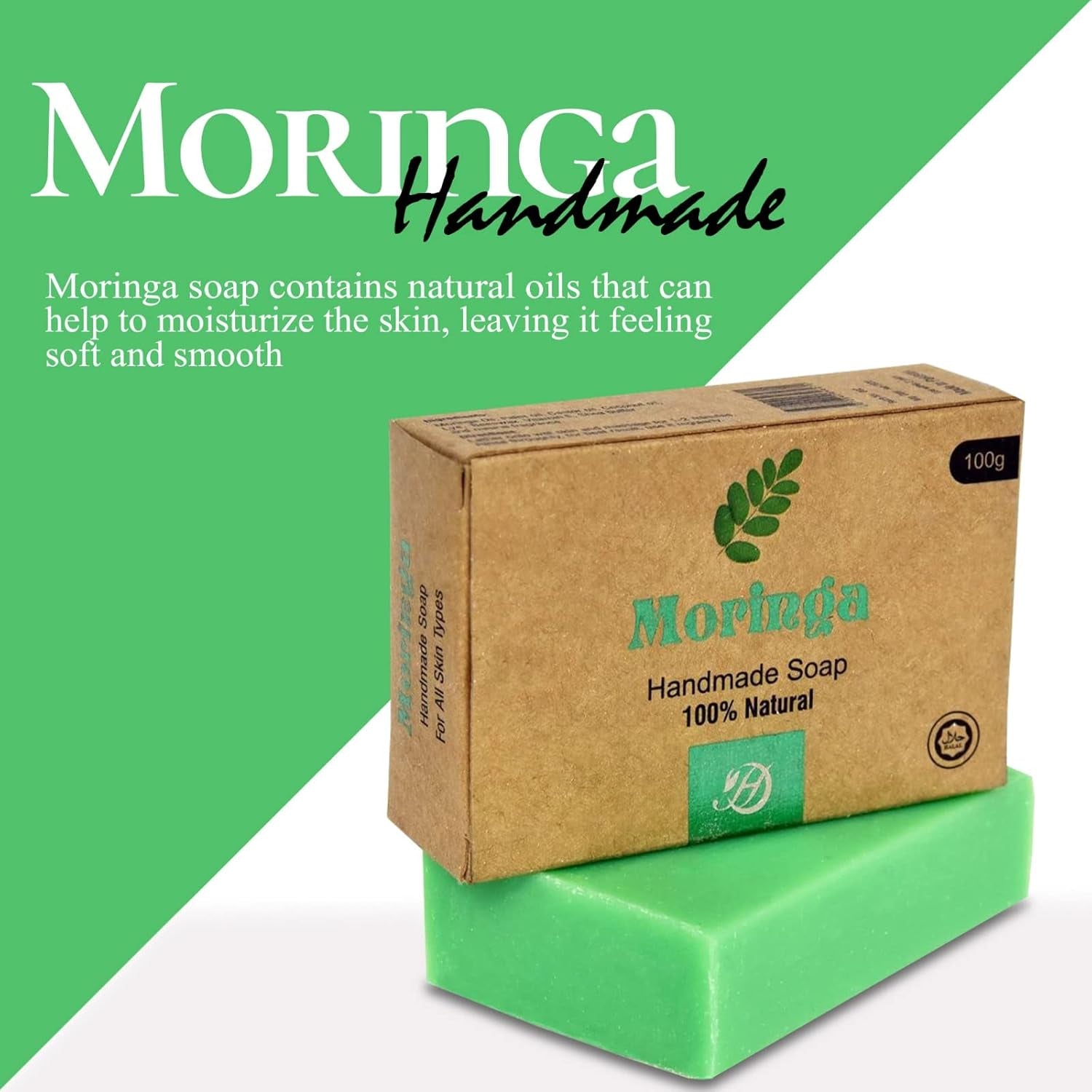 Moringa Handmade Soap – Natural Moisturizing, and Eco-Friendly Soap for Skincare, Bath and Body Care Gentle Moringa Bar Soap for Dry Skin(100G)