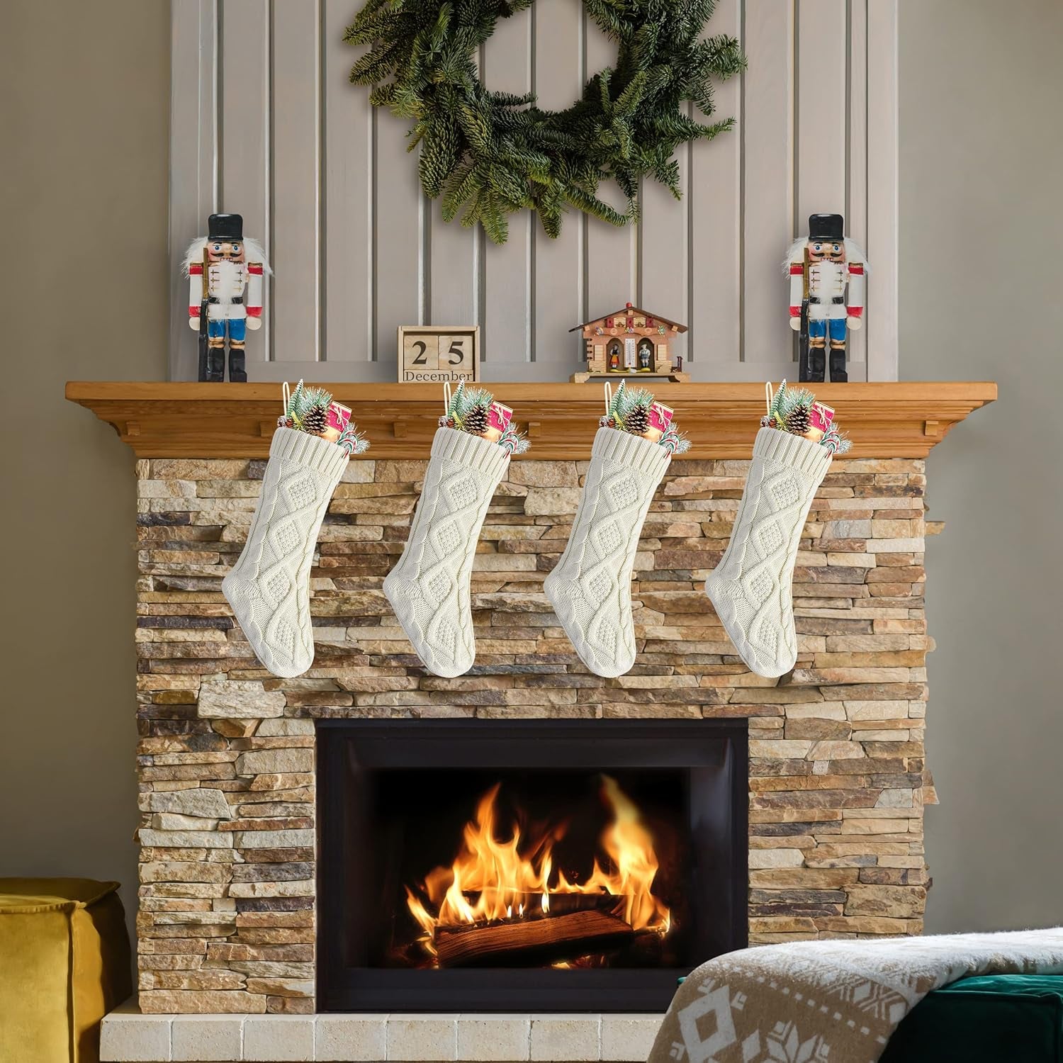 Unique Ivory White Knitted Holiday Stockings, (18" 4PCS)