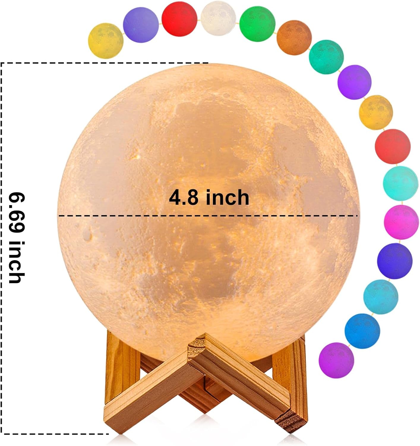 Moon Lamp, 16 Colors LED Night Light for Kids 3D Printing Moon Light with Stand& Remote/Touch Control & Timing, Moon Light Lamp for Kid Friend Birthday Gifts, Room Decor (Diameter 4.8 INCH)