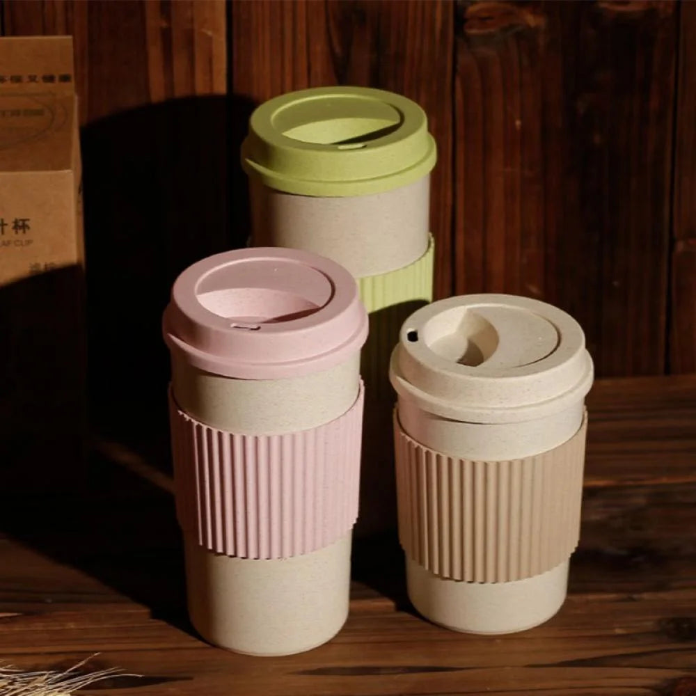 Eco Friendly Reusable Coffee Cup with Lid, Sustainable Wheat Fiber BPA Free Dishwasher and Microwave Safe Portable Eco Cup