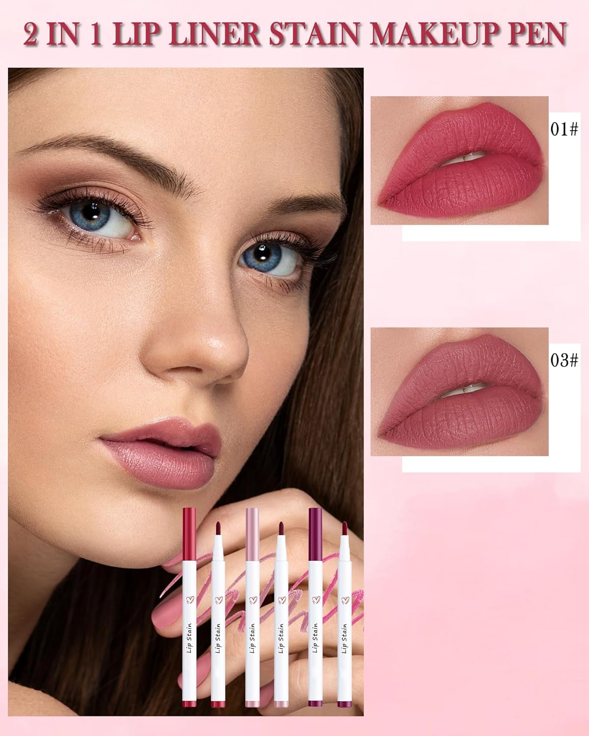 Lip Stain Liner Pen-Hydrating Lip Tint Stain Lip Makeup Tattoo Pencil,Matte Color Look,Longlasting Waterproof Lipstain Lipgloss,Precise Chisel Tip Smooth,Thanksgiving Makeup Gift for Women-01+03+06