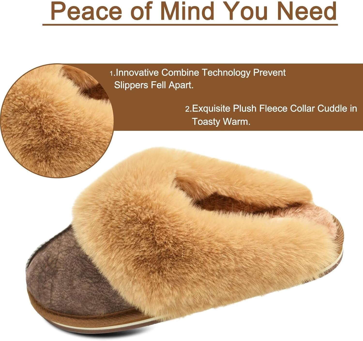 Womens Fluff Dual Memory Foam Slippers Ladies Cozy Arch Support Warm Scuff Slippers Slip on Comfy Winter House Shoes with Non-Slip Indoor Outdoor Hard Sole
