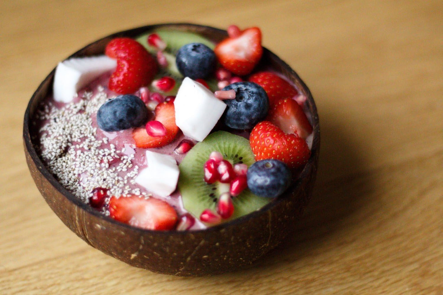 Natural Coconut Bowls and Spoons Set of 2 - Polished with Coconut Oil, Durable, Lightweight, Useful, Large Wooden Serving Bowl for Salads, Breakfast, Decoration, Vegan Organic Friendly