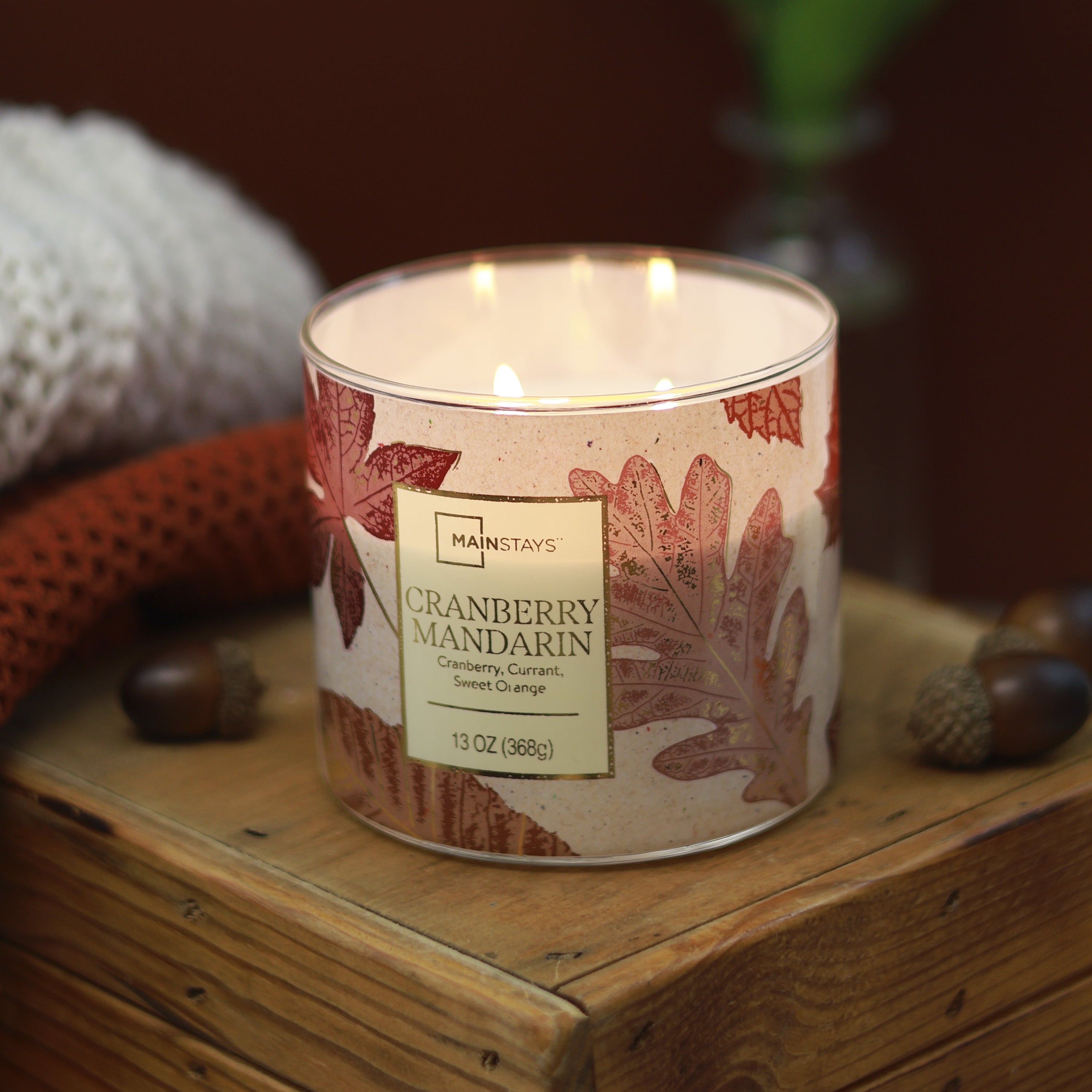 3-Wick Cranberry Mandarin with a Leaf Design, 13-Ounce