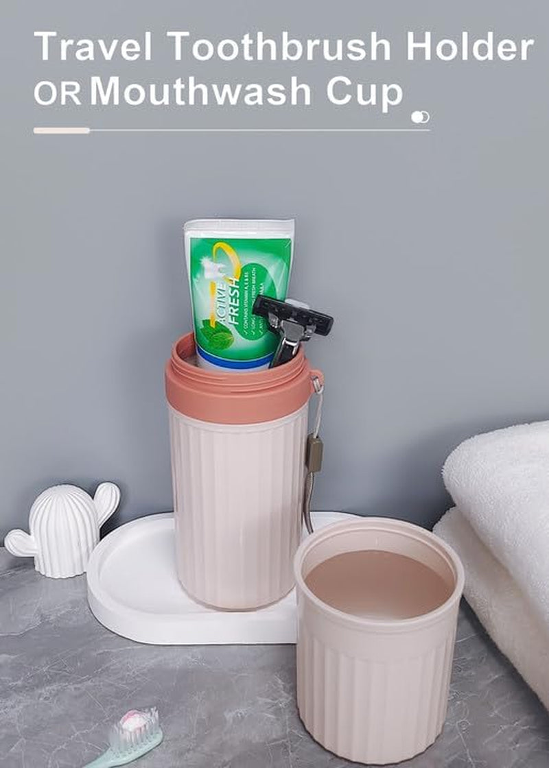 Toothbrush Travel Case, Pink Travel Toothbrush Cup Holder for Toothbrush and Toothpaste, Portable Travel Toothbrush Container for Traveling Camping Business School