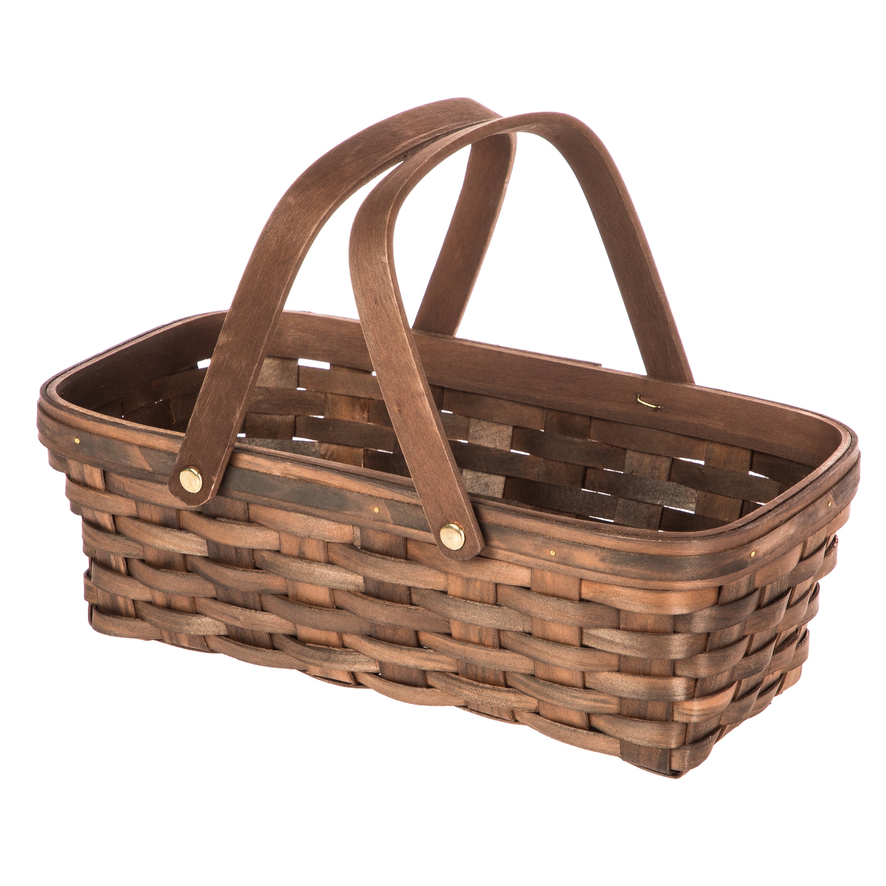 Woodchip Storage Basket with Handles, Dark Brown, 6.5"W X 12"L X 3.94"H