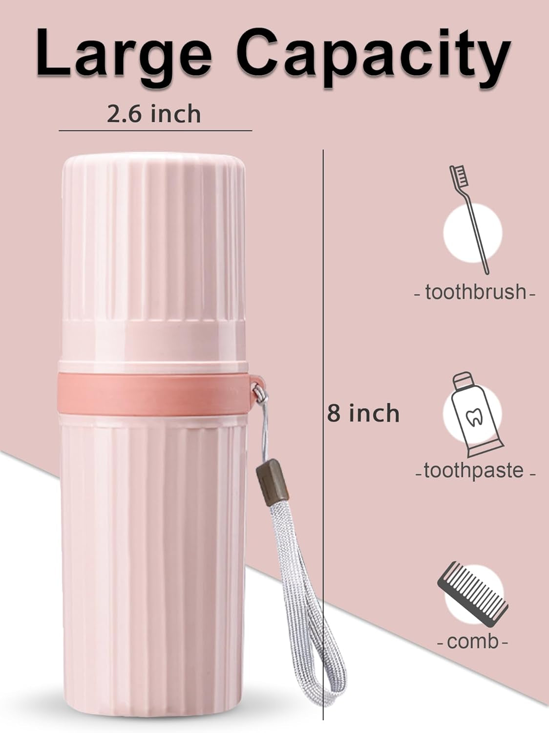 Toothbrush Travel Case, Pink Travel Toothbrush Cup Holder for Toothbrush and Toothpaste, Portable Travel Toothbrush Container for Traveling Camping Business School