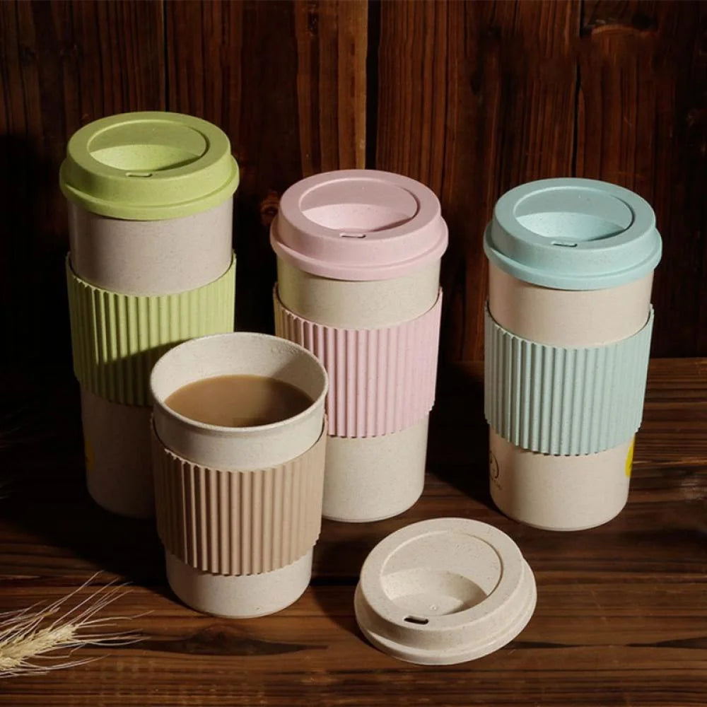 Eco Friendly Reusable Coffee Cup with Lid, Sustainable Wheat Fiber BPA Free Dishwasher and Microwave Safe Portable Eco Cup