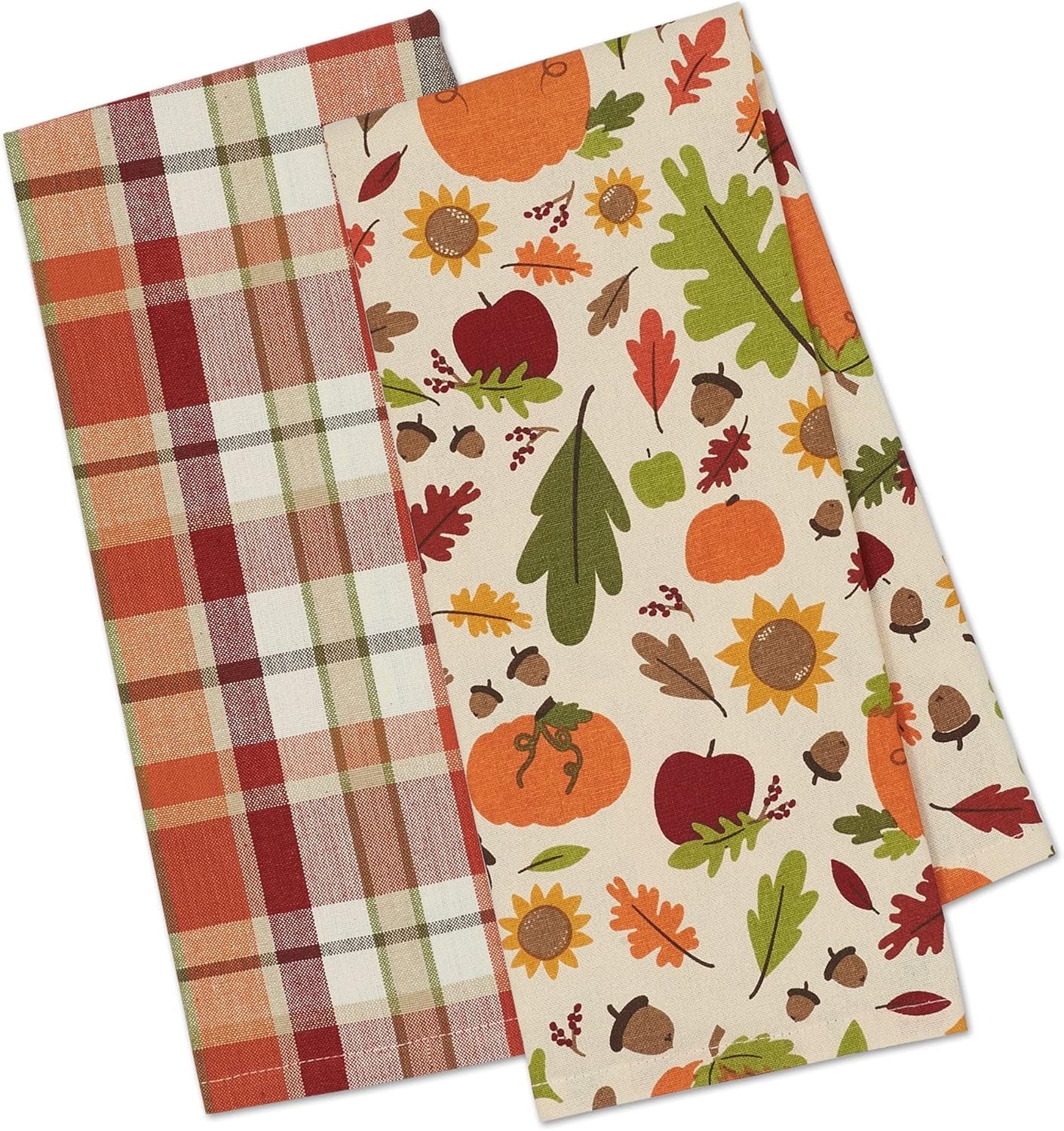 Fall Basics Kitchen Dishtowel Collection Printed & Plaid Fall Dish Towel Set, 18X28, Pumpkin Spice, 2 Count