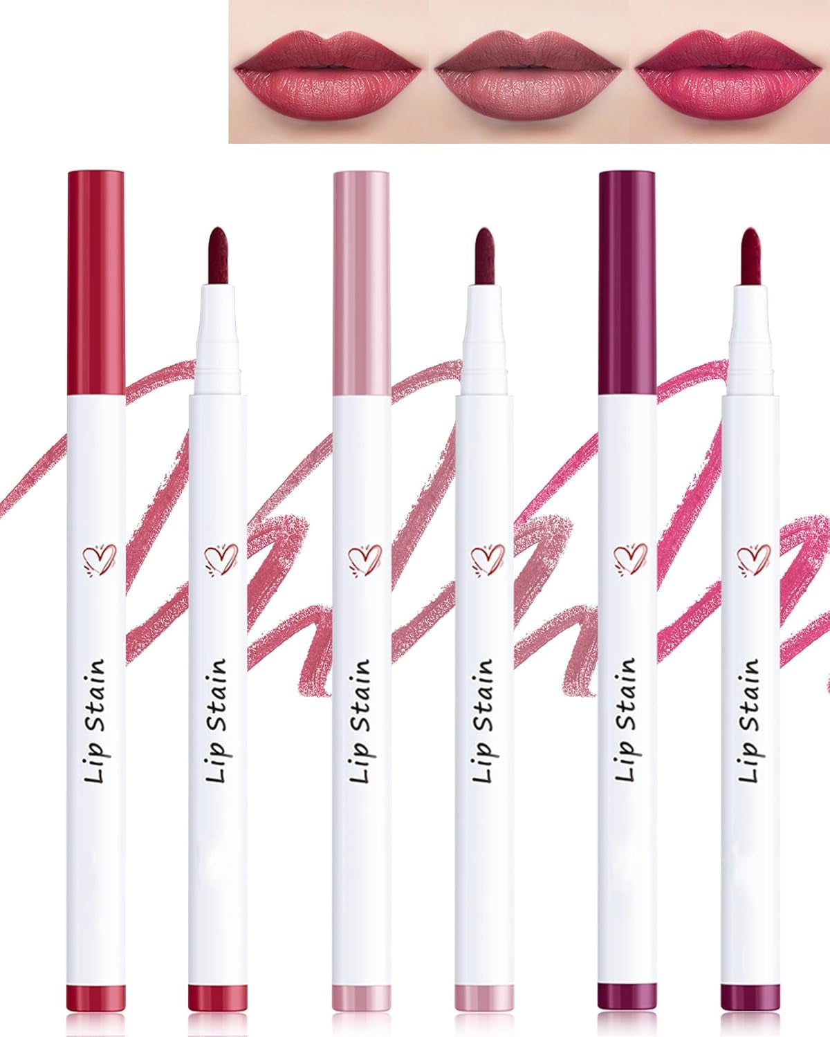 Lip Stain Liner Pen-Hydrating Lip Tint Stain Lip Makeup Tattoo Pencil,Matte Color Look,Longlasting Waterproof Lipstain Lipgloss,Precise Chisel Tip Smooth,Thanksgiving Makeup Gift for Women-01+03+06