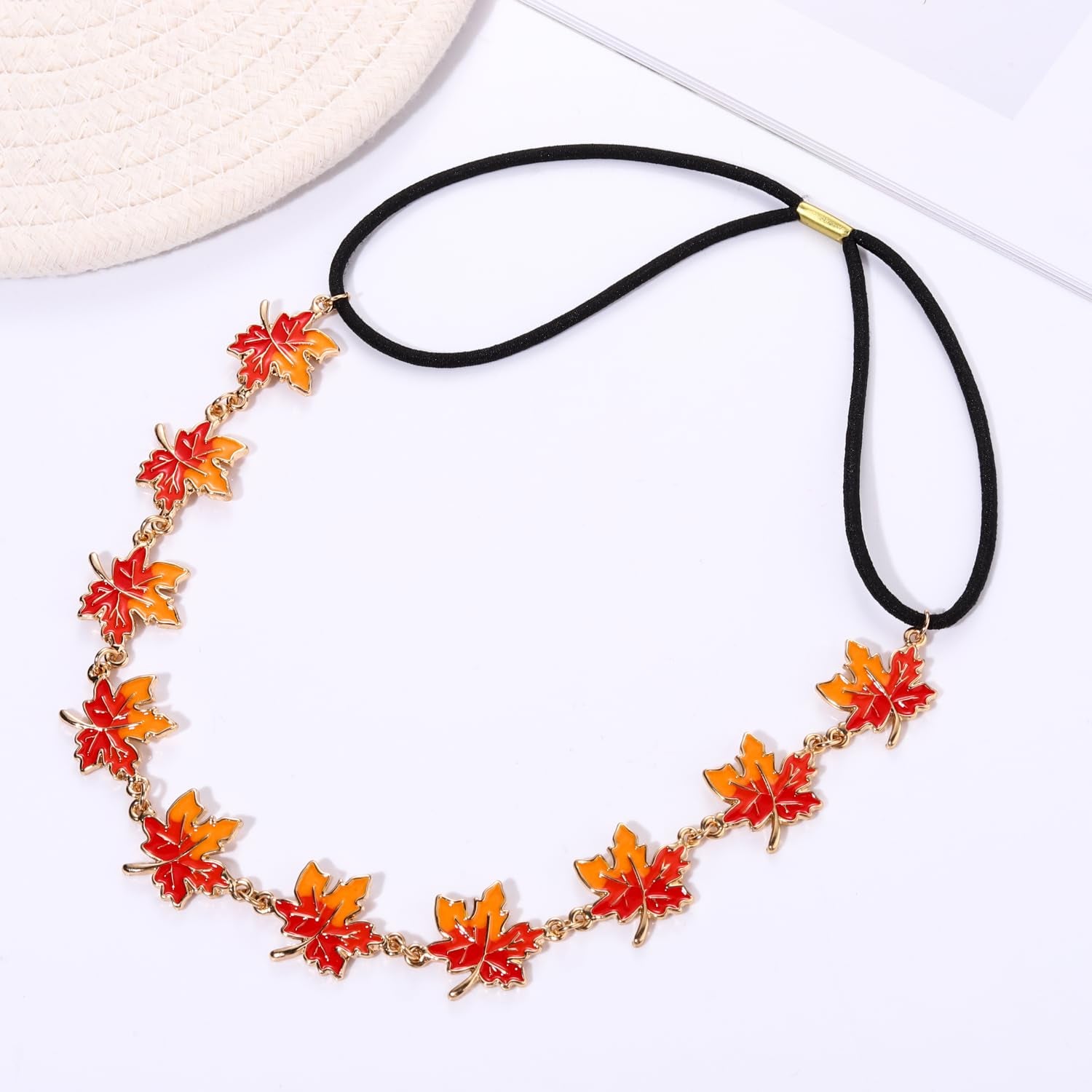 Fall Headband Thanksgiving Headband for Women Autumn Maple Leaf Hair Accessories Stretch Hairband Headpieces for Women Fall Holiday Party Decoration(Maple Leaf)