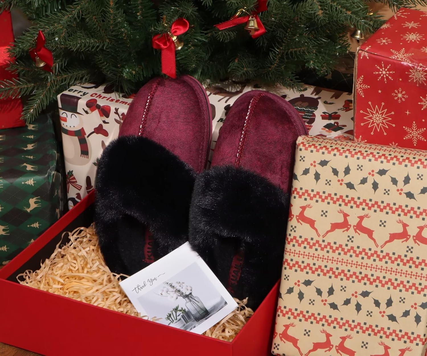 Womens Fluff Dual Memory Foam Slippers Ladies Cozy Arch Support Warm Scuff Slippers Slip on Comfy Winter House Shoes with Non-Slip Indoor Outdoor Hard Sole