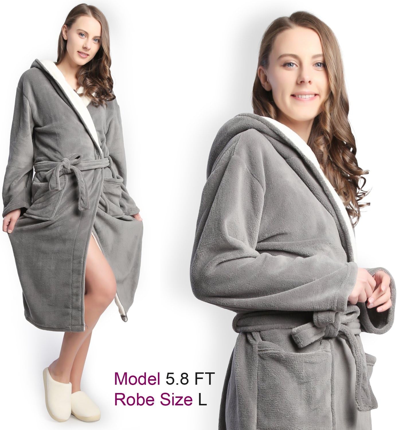 Hooded Herringbone Women'S Soft Spa Long Kimono Bathrobe,Comfy Full Length Warm Nightdress