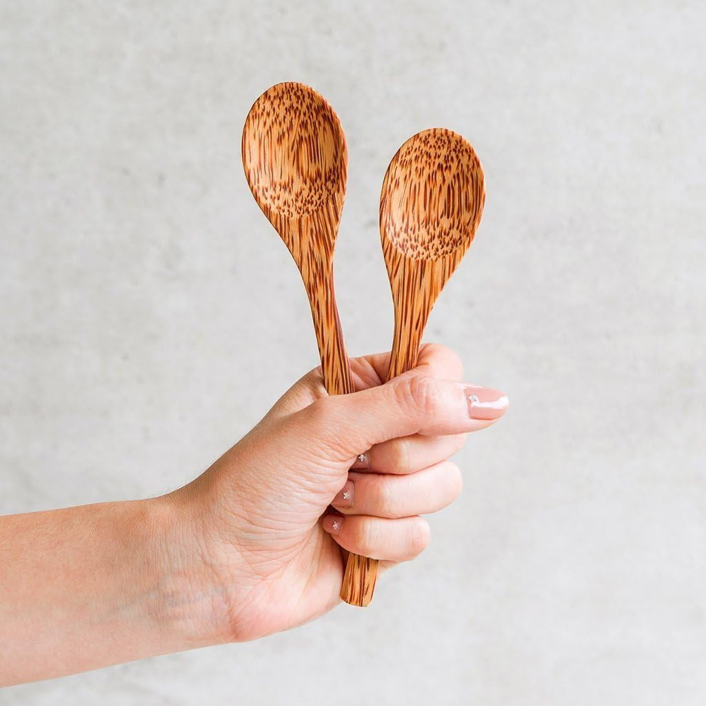 Natural Coconut Bowls and Spoons Set of 2 - Polished with Coconut Oil, Durable, Lightweight, Useful, Large Wooden Serving Bowl for Salads, Breakfast, Decoration, Vegan Organic Friendly