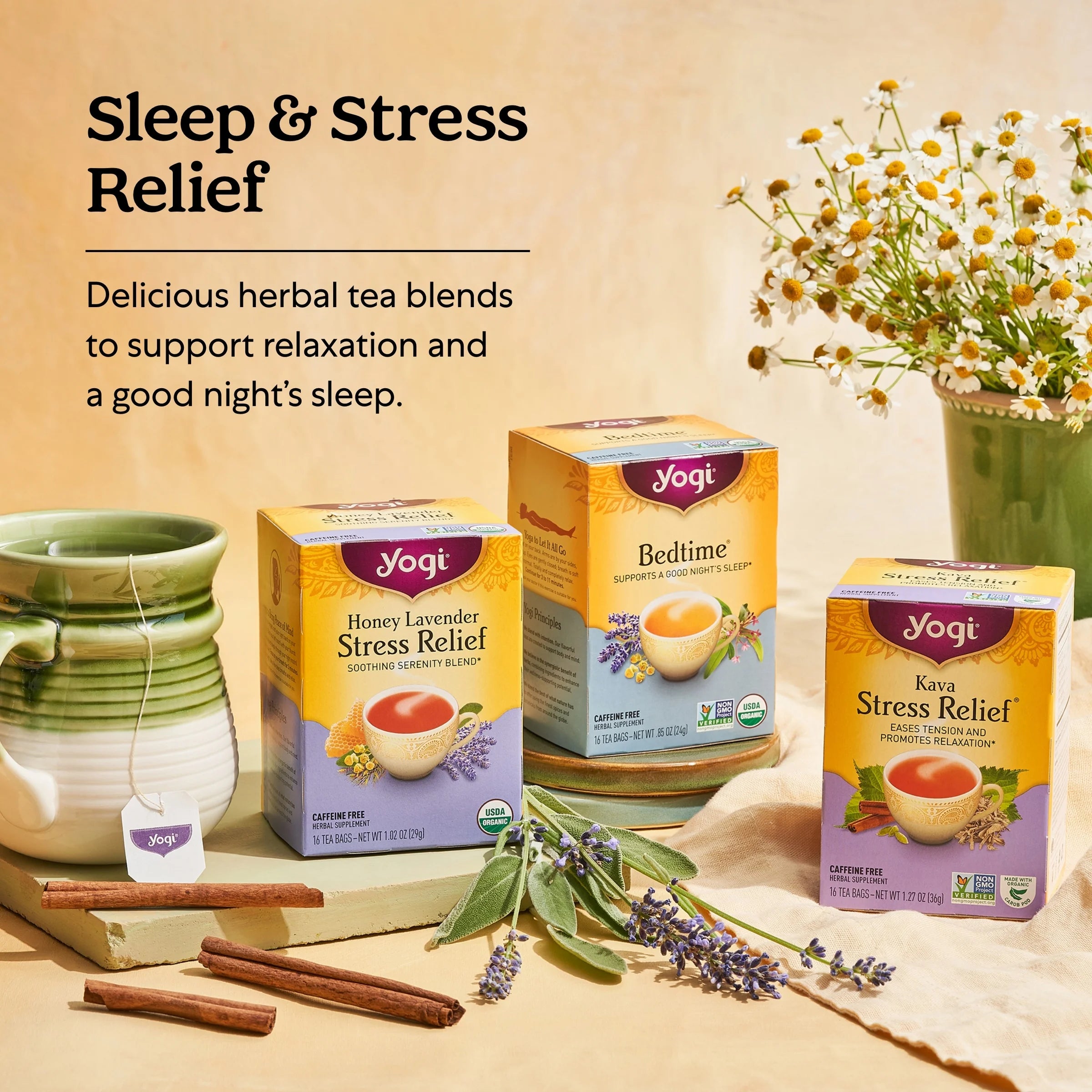 Tea Kava Stress Relief, Caffeine-Free Herbal Tea Bags, 16 Count