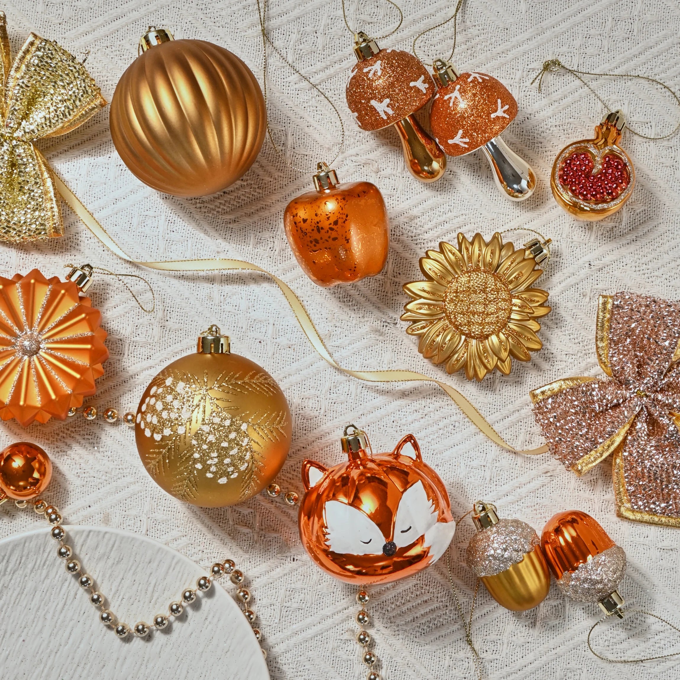 50Ct Fall Decor Shatterproof Fall Ornaments Fall Decorations for Home, Orange Hanging Thanksgiving Decorations with Fox Flowers for Harvest Holiday Party Gift