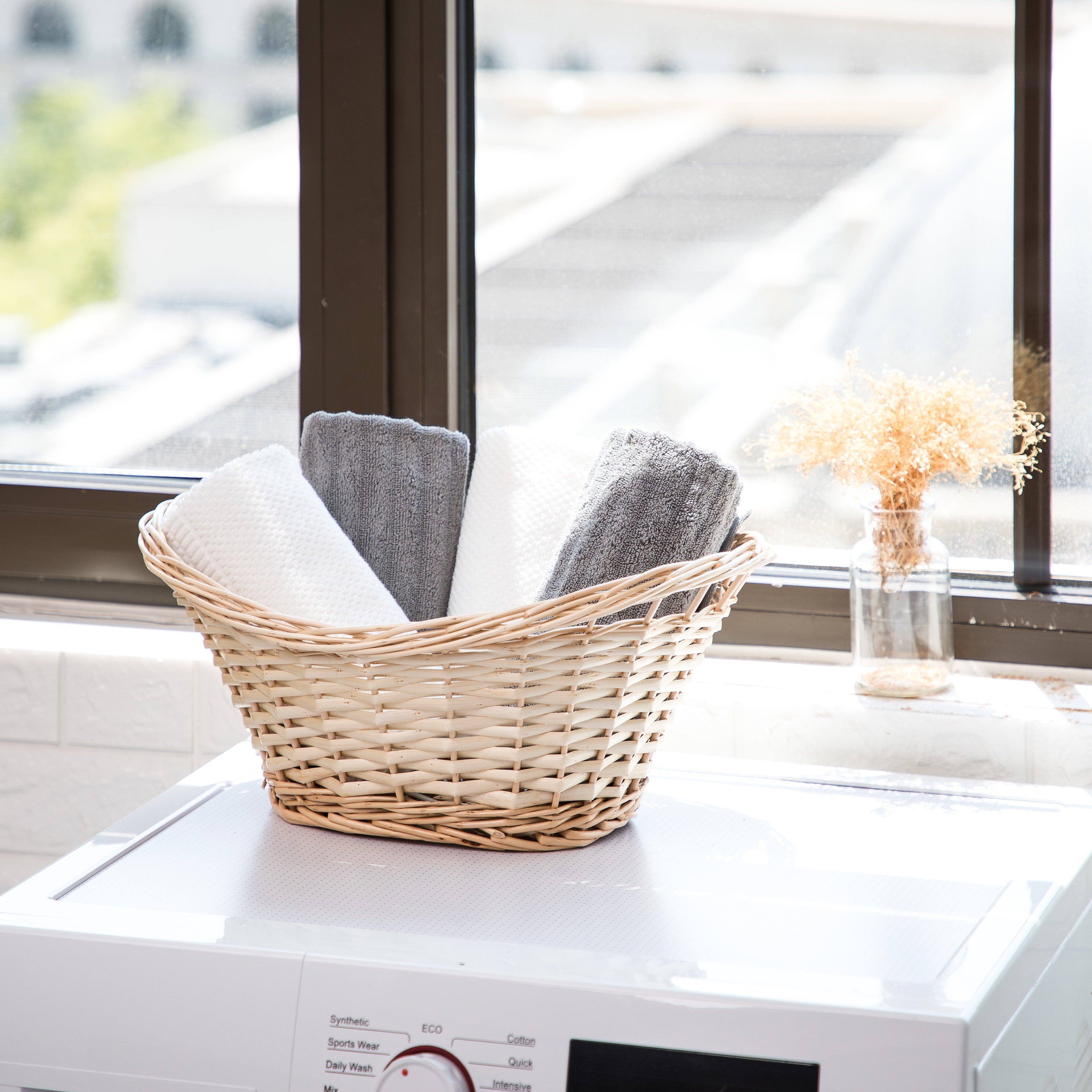 Decorative Oval Split Willow Basket with Cutout Handles, 16.14” L X 11.42” W X 7.08” H