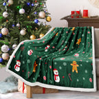 Christmas Blanket Holiday Theme Print Warm Sherpa Fleece Throw Sofa Couch Bed