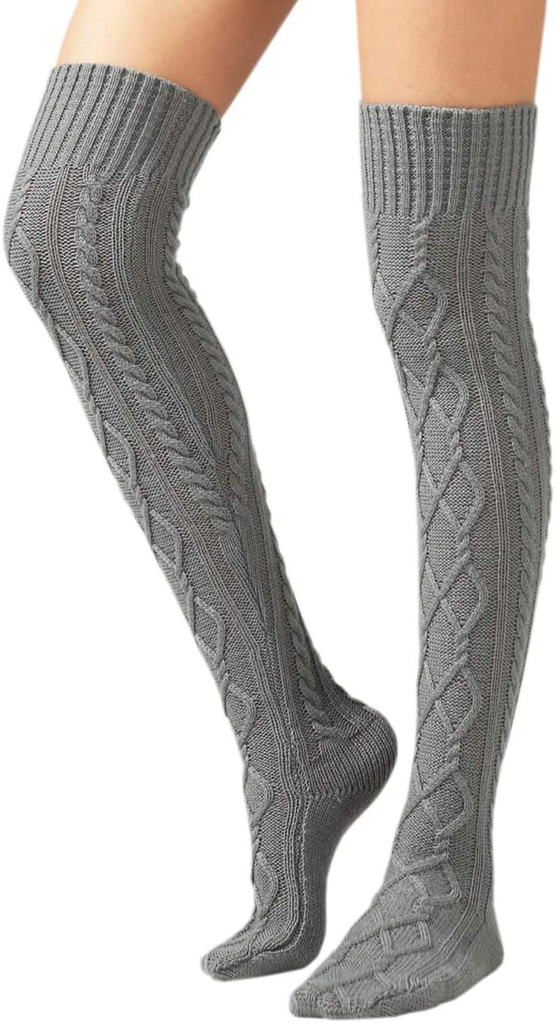 Women'S Cable Knit Thigh High Boot Socks Extra Long Winter Stockings Leg Warmers