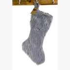 Holiday Exquisite Faux Fur with Silver Metallic Christmas Stocking, Grey, 8" W X 19" L