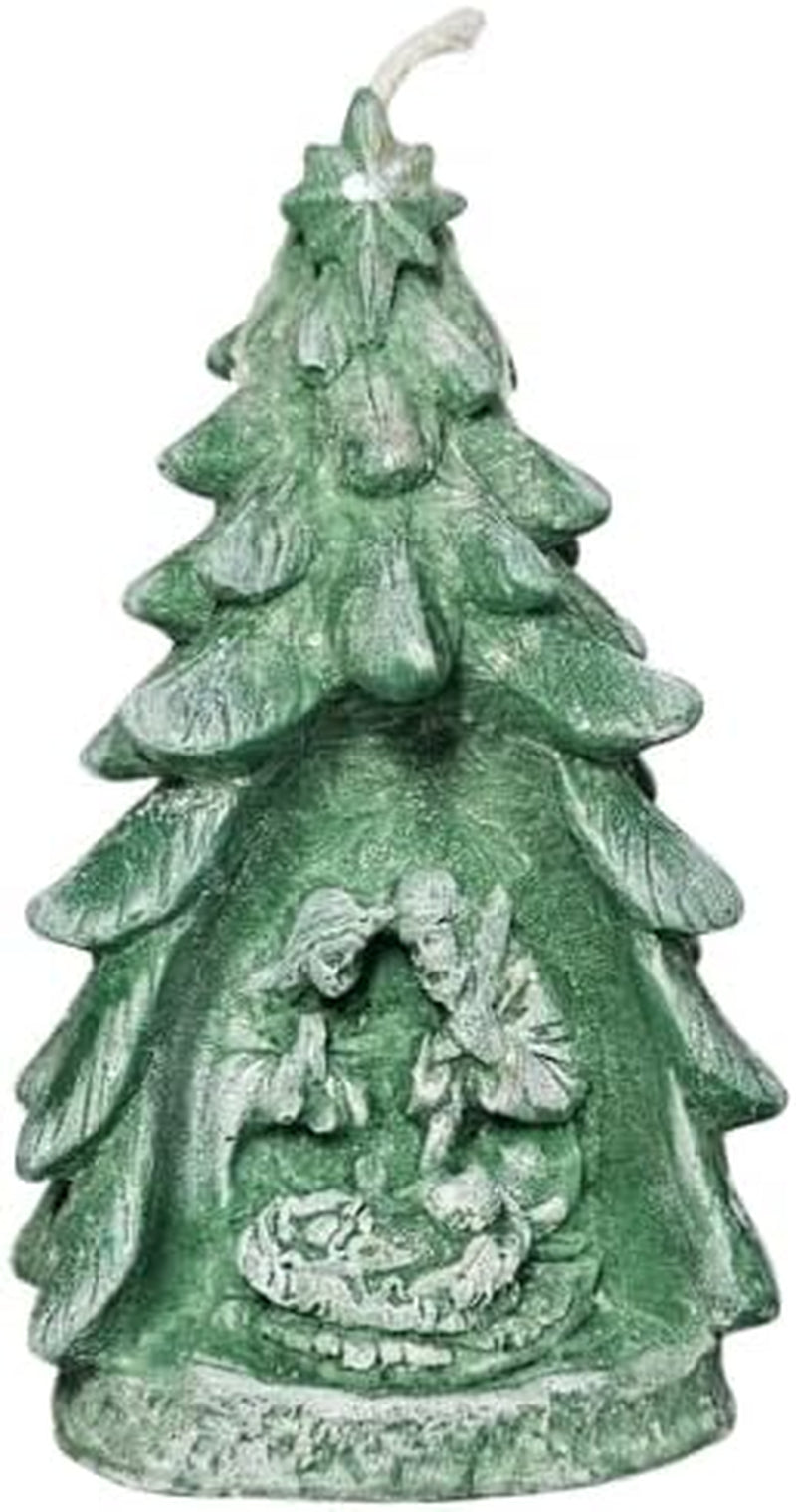 Christmas Tree Candle with Nativity- Nativity Scene Unique Christmas Gift (Pink)