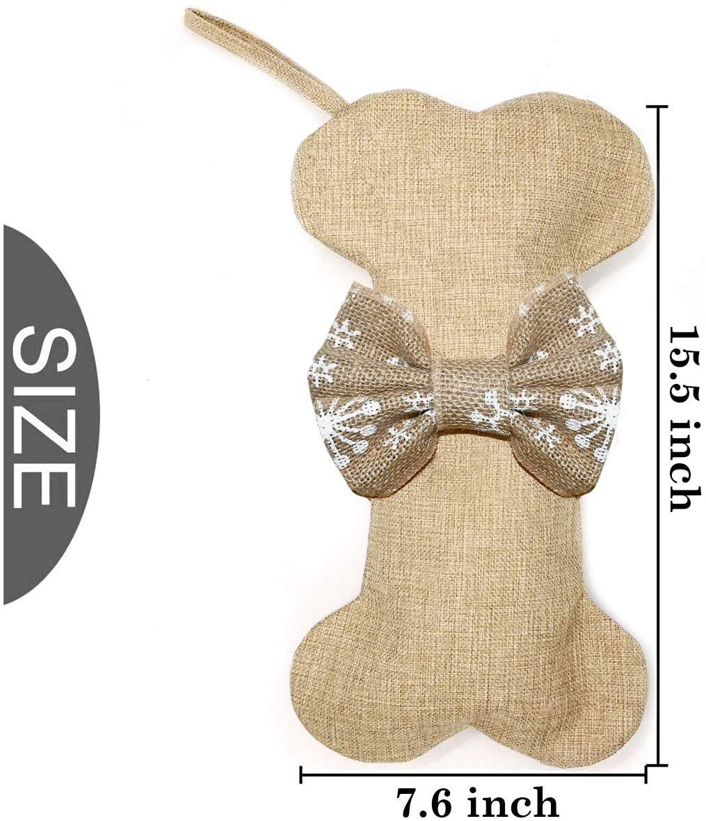 Dog Bone Christmas Stockings 16 Inch Large Line Pet Christmas Stockings with Bowknot Burlap Fireplace Hanging Stockings Gift Bags for Christmas Decorations