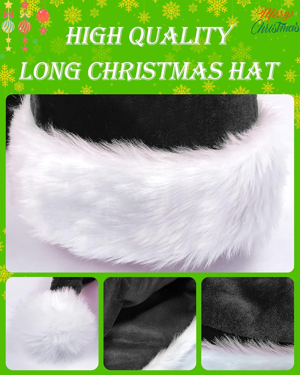 Long Black Santa Hat Goth Christmas Hat Adults Xmas Santa Claus Hats New Year Fe