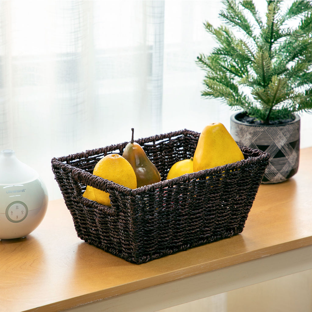 (6 Pack)  Espresso Handwoven Seagrass Basket, Rectangle