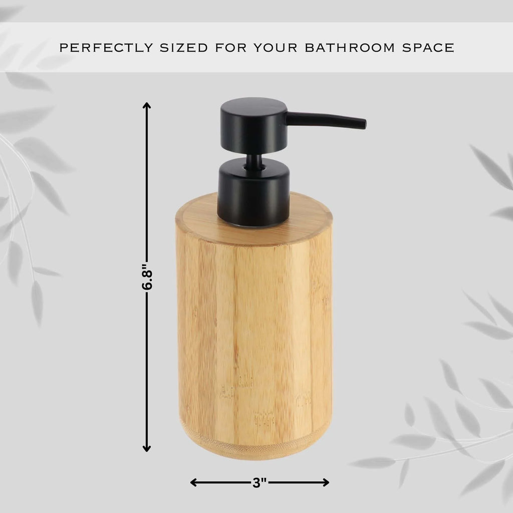Natural Bamboo Liquid Soap Dispenser with Matte Black Pump - Refillable Wooden Hand Wash Dispenser, 10 Fl Oz - Perfect Bathroom & Kitchen Accessory for Daily Use