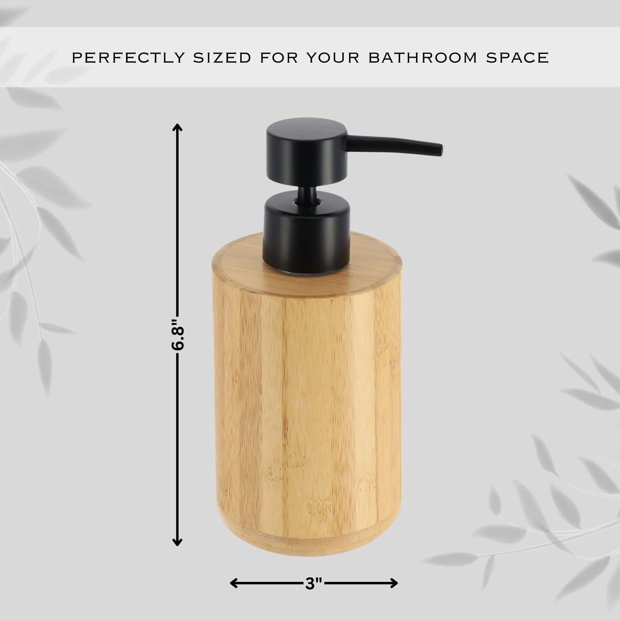 Natural Bamboo Liquid Soap Dispenser with Matte Black Pump - Refillable Wooden Hand Wash Dispenser, 10 Fl Oz - Perfect Bathroom & Kitchen Accessory for Daily Use