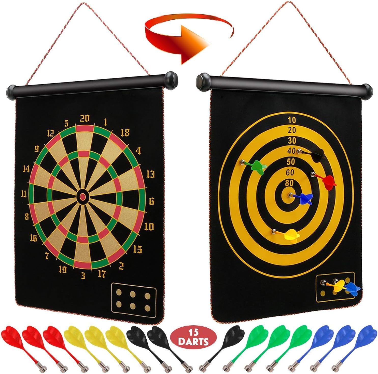 Magnetic Dart Board for Kids and Adults, Double Sided Board Games with 15Pcs Magnetic Darts, Boy Gifts Dartboard Toys Gift for Age 6 7 8 9 10 11 12 Year Old Boys