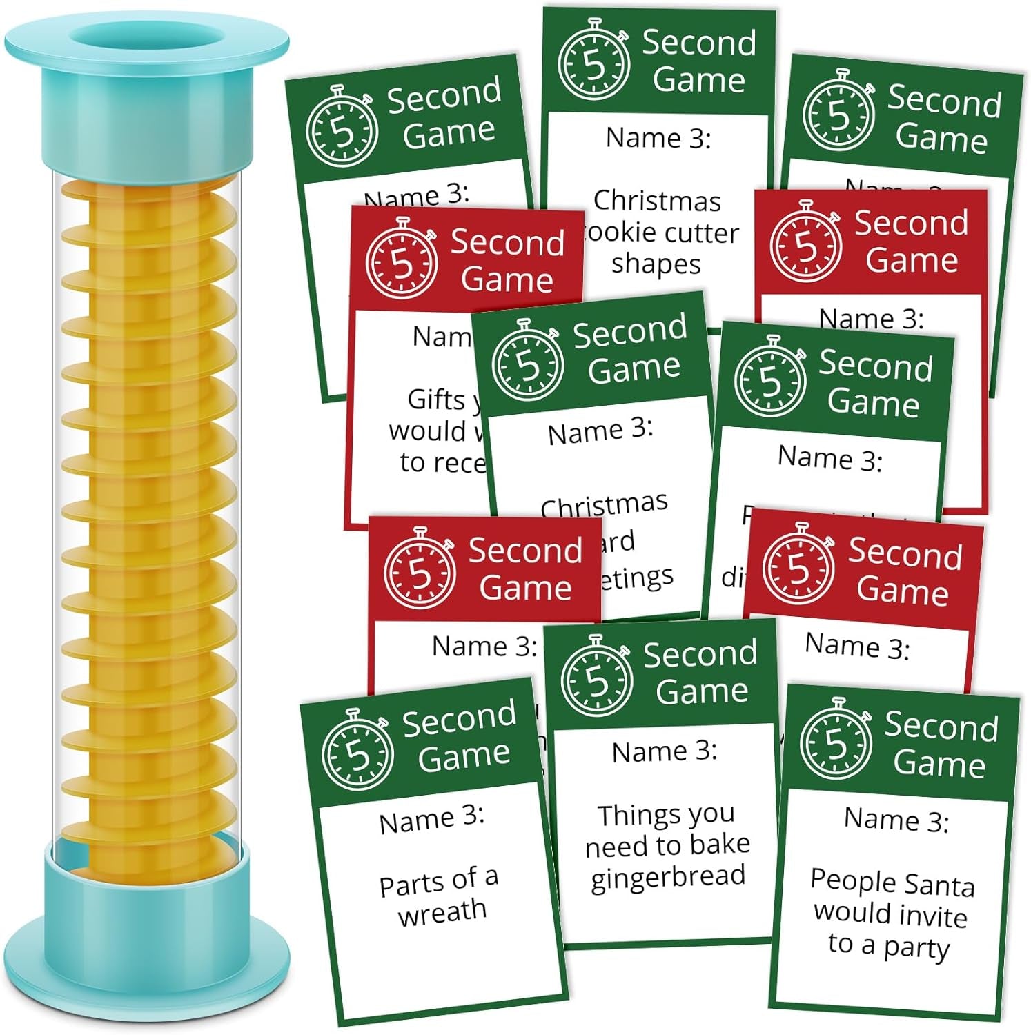Christmas 5 Second Game, Christmas Party Games 72 Cards and 5 Second Hourglass F