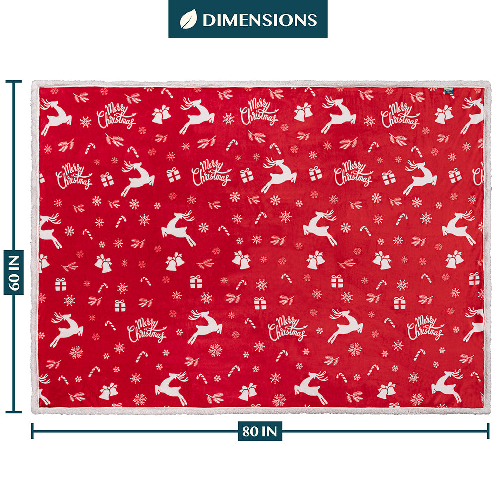 Christmas Blanket Holiday Theme Print Warm Sherpa Fleece Throw Sofa Couch Bed