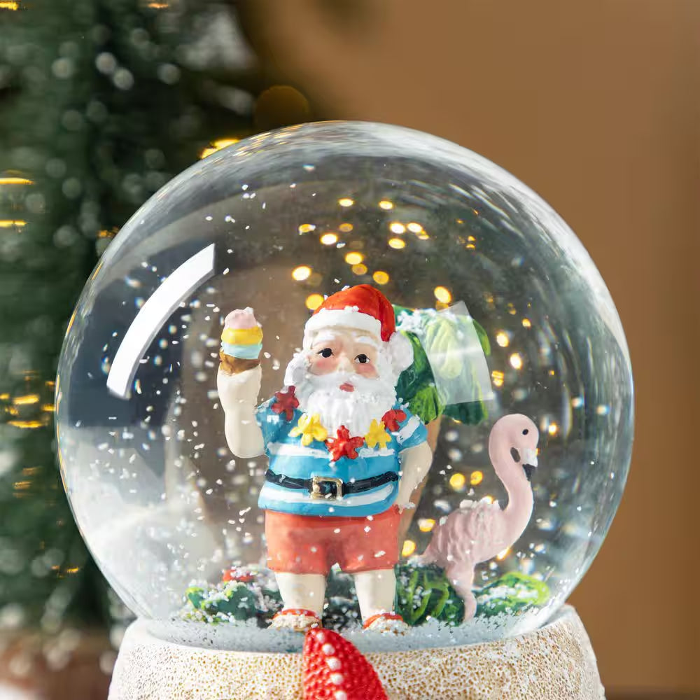 5.12 In. H Christmas Resin Musical Snowflakes Santa on Vacation Waterglobe