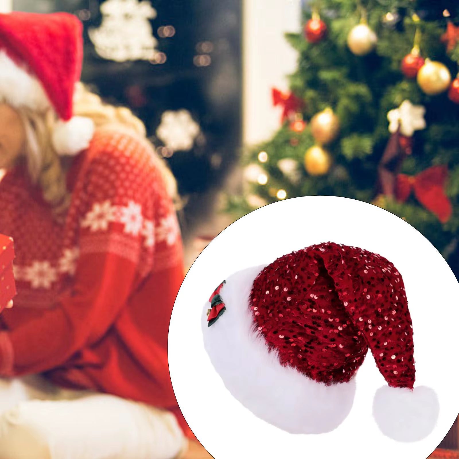 Christmas Hat Xmas Hat Headgear Christmas Costume Accessories Party Hat Sequin Santa Claus Hat for Festival Cosplay Nightclub