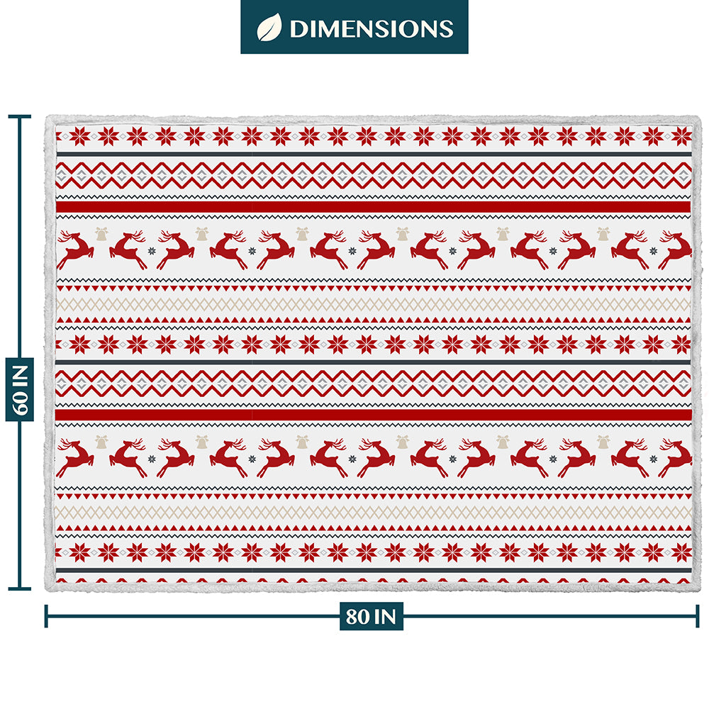 Christmas Blanket Holiday Theme Print Warm Sherpa Fleece Throw Sofa Couch Bed