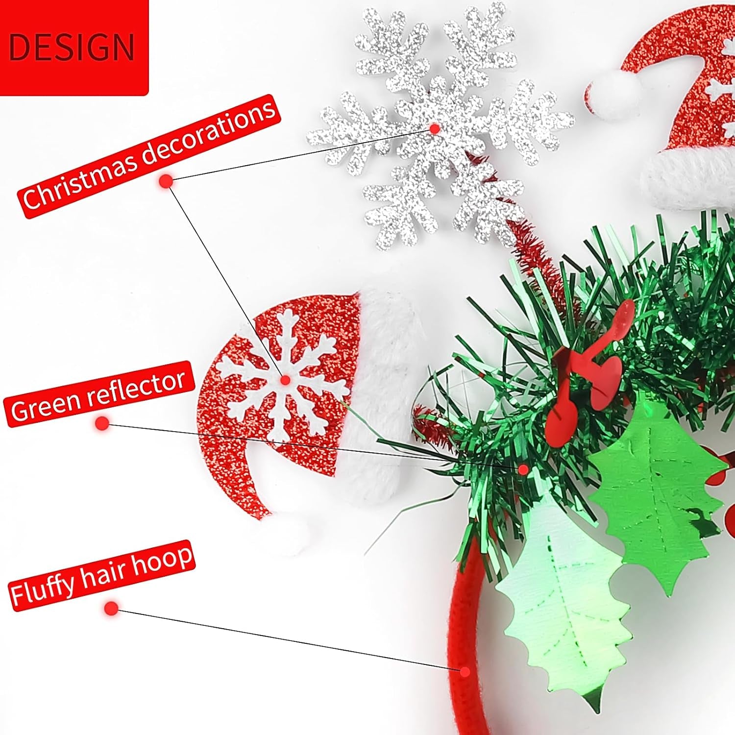 Christmas Headband Cute Christmas Hat Snowflake Hair Bands Glitter Green Tassel Head Bopper Sparkle Christmas Tree Hair Hoop for Women Girls Xmas Holiday New Year Party Headwear Accessories Gift 1PCS