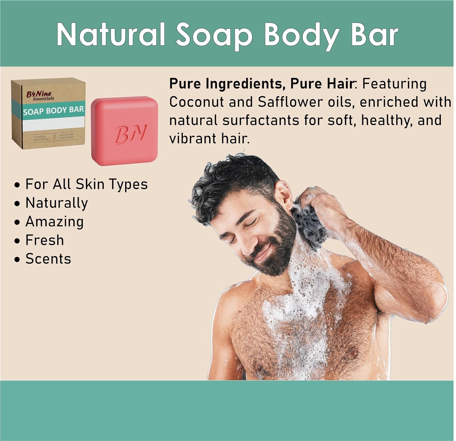 B4Nine Natural Soap Bar - Deep Cleansing and Hydration for All Skin Types - Nourishing with Coconut Oil and Cocoa Butter - Strawberry Bliss, 4.5 Oz