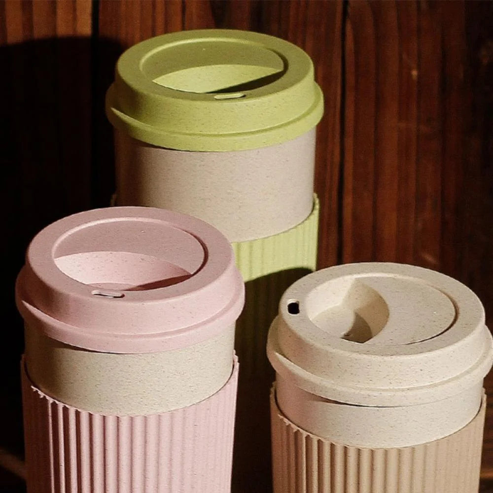 Eco Friendly Reusable Coffee Cup with Lid, Sustainable Wheat Fiber BPA Free Dishwasher and Microwave Safe Portable Eco Cup