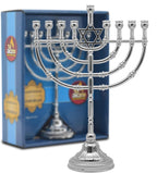 Silvertone Candle Menorah for Chanukah - Traditional Rounded Branches, 9" High
