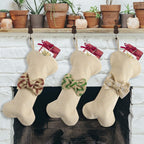 Dog Bone Christmas Stockings 16 Inch Large Line Pet Christmas Stockings with Bowknot Burlap Fireplace Hanging Stockings Gift Bags for Christmas Decorations