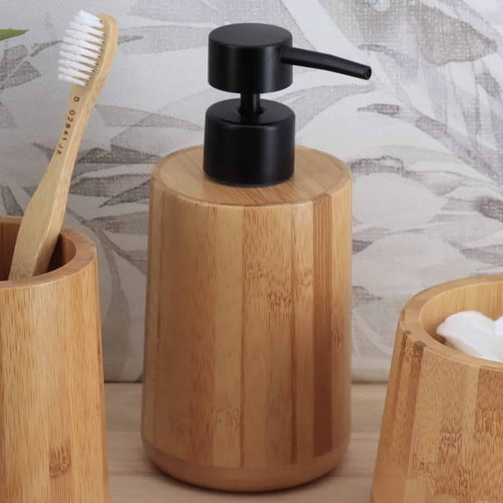 Natural Bamboo Liquid Soap Dispenser with Matte Black Pump - Refillable Wooden Hand Wash Dispenser, 10 Fl Oz - Perfect Bathroom & Kitchen Accessory for Daily Use