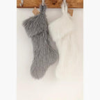 Holiday Exquisite Faux Fur with Silver Metallic Christmas Stocking, Grey, 8" W X 19" L