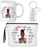 3 Pcs Christian Gifts for African American Women Bible Verse Makeup Bag Christian Pencil Pouch 11 Oz Religious Coffee Mug Inspirational Keychain Faith Based You Are Loved Gifts