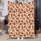 1Pc Pumpkin Spice Latte Fall Thanksgiving Blanket - Soft Flannel Throw with Pumpkin, Beige Autumn Decor for Home, Office