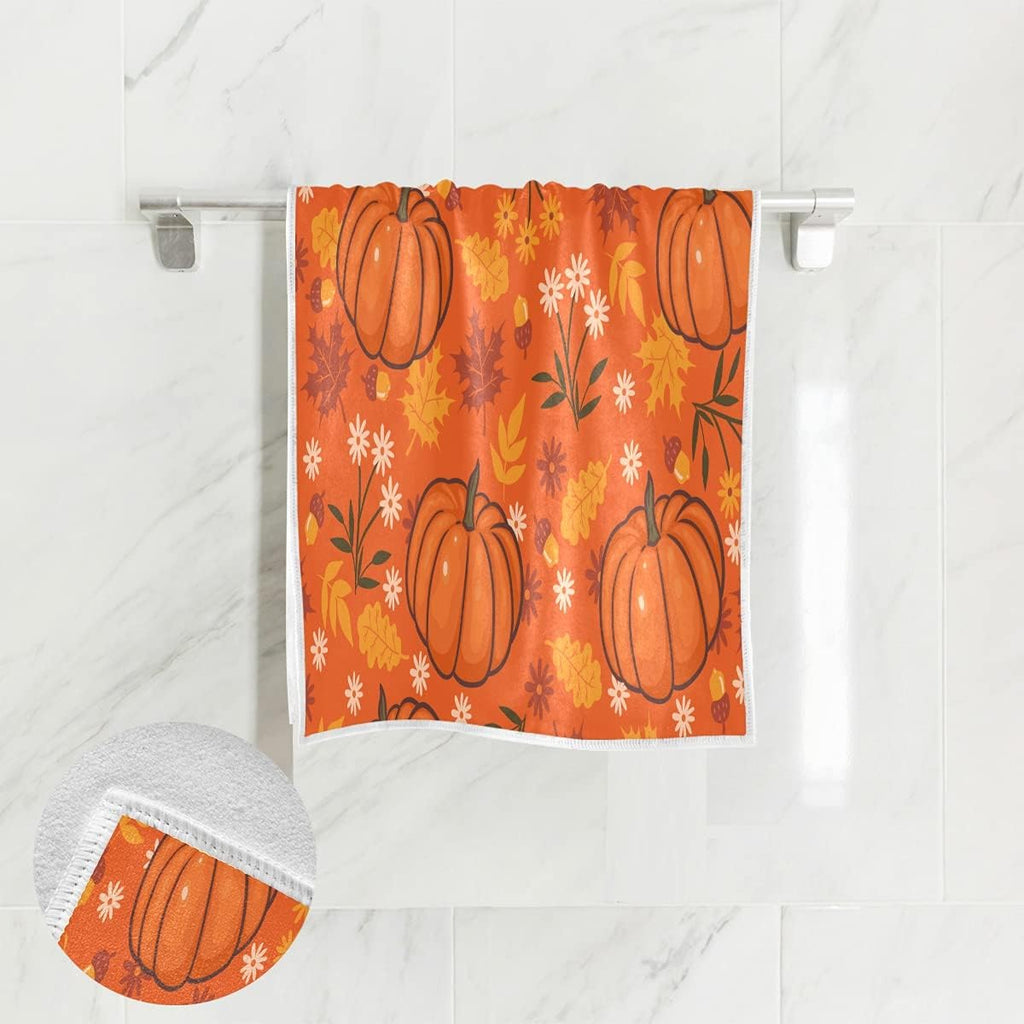 Pumpkin Maple Fall Hand Towels Bath Autumn Decor Ultra Soft Face Towels for Bathroom 30"X15"