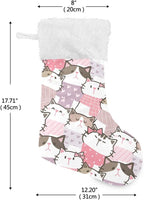 Christmas Stockings, 18 Inches Burlap with Plush Faux Fur Cuff Stockings Cute Cartoon Cat Kitten Print Family Holiday Xmas Party Decorations