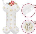 Pet Dog Christmas Stocking, Xmas Luxury Faux Fur Large Bone Shape Hanging with Silver & Gold Snowflakes Sequin Decorations Pets Christmas Stockings for Dogs Cats Pets (Gold Sequins)